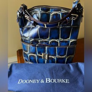 Croc Embossed Cobolt Blue Genuine Leather Bucket/Hobo/Shoulder Large bag.